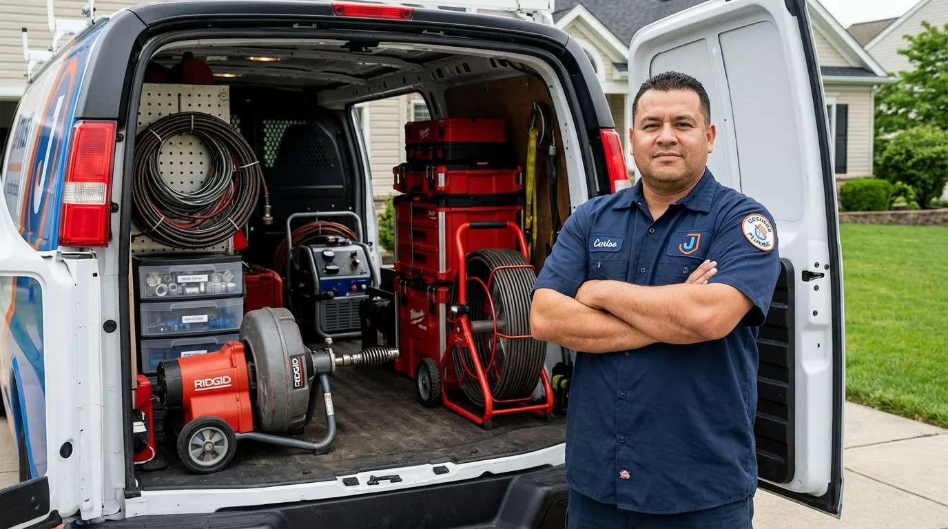 Professional drain cleaning equipment and Johns Plumbing LLC plumber in Rowland