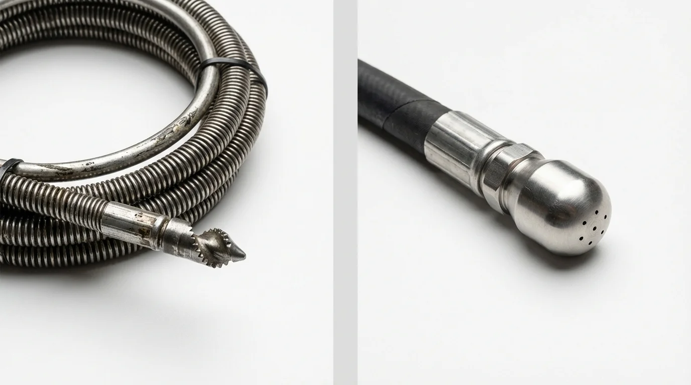 Drain snake cable and hydro jetting nozzle used for drain cleaning in Rowland, NC