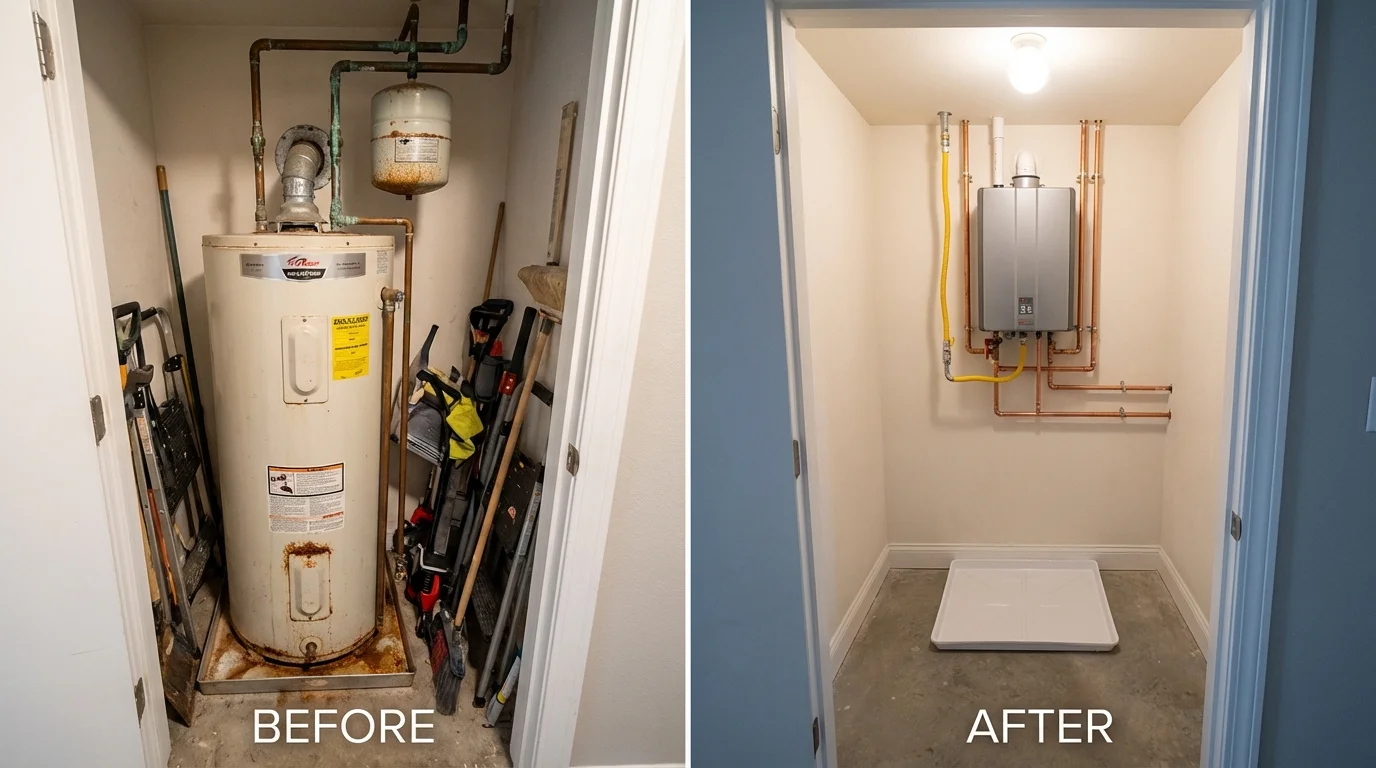 Tank water heater versus wall-mounted tankless unit comparison for Rowland, NC homeowners