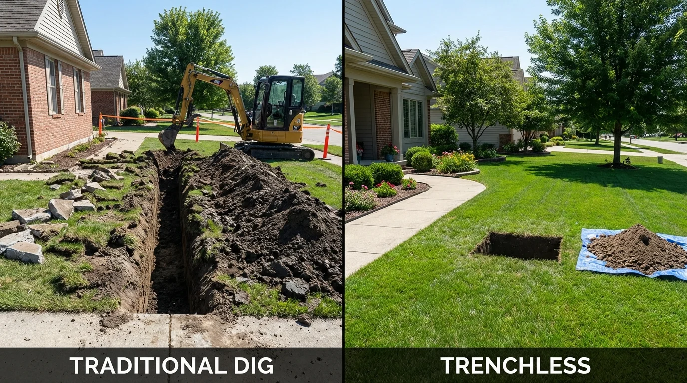 Trenchless sewer repair with minimal yard damage versus traditional excavation in Rowland, NC